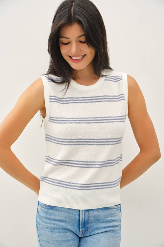 TRIPLE STRIPE SWEATER TANK: Denim