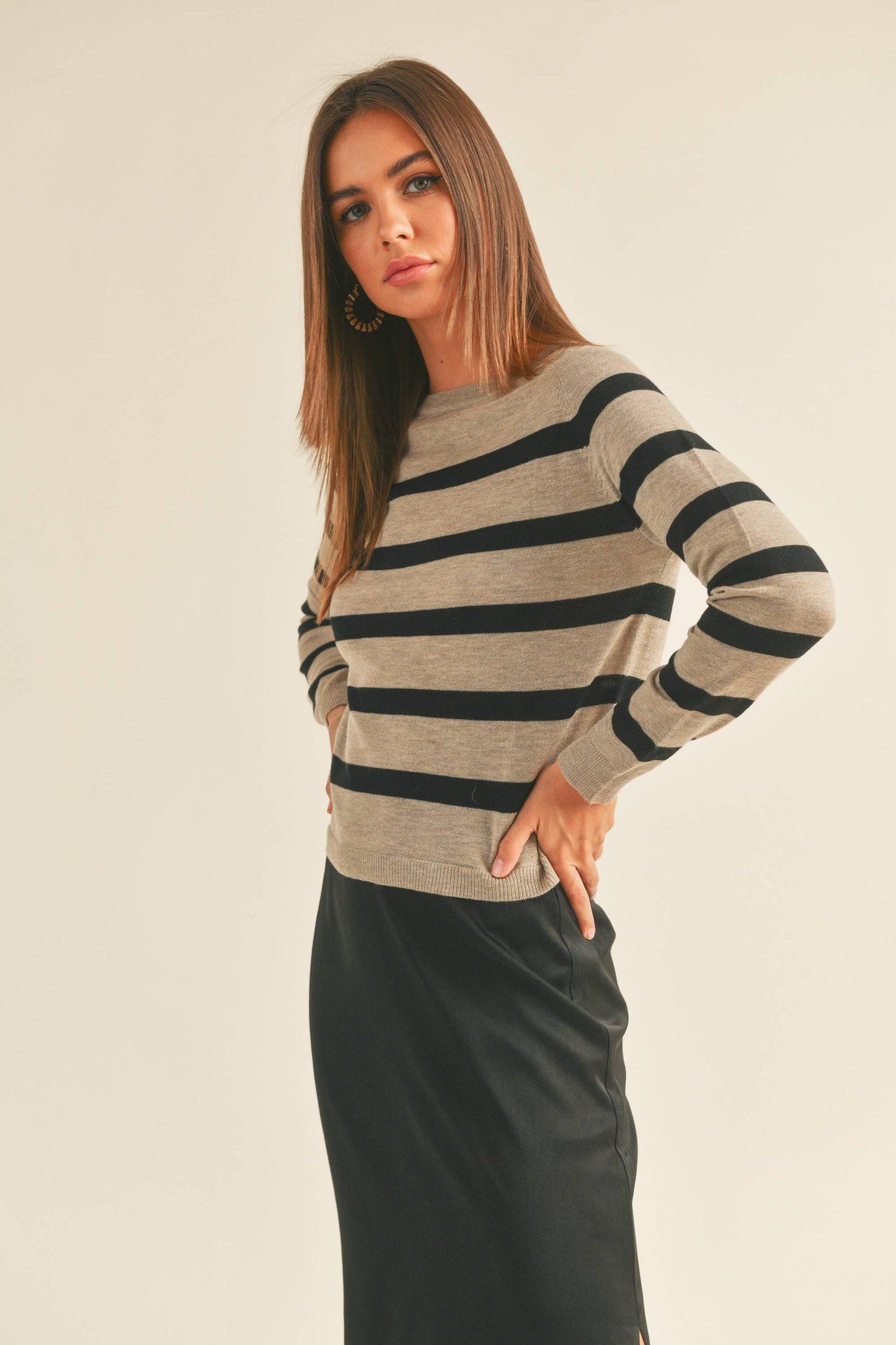 SHAYLIN STRIPED ROUND NECK SWEATER TOP