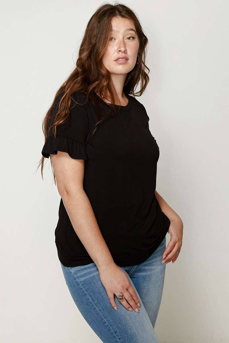 Black Bamboo Ruffle Top