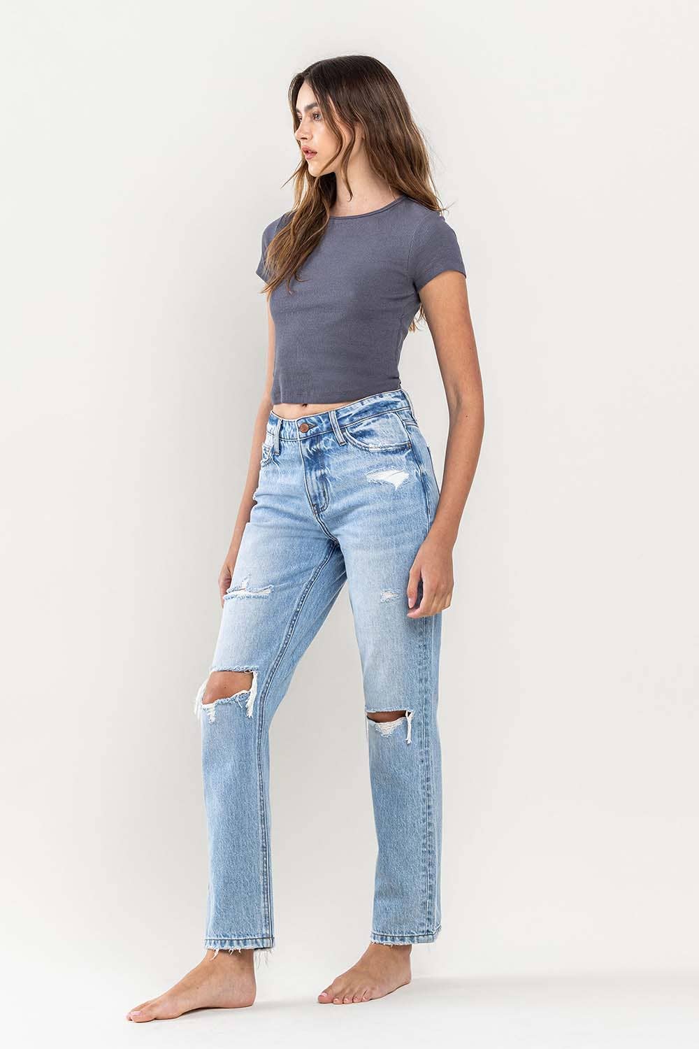 KAYLIE HIGH RISE DISTRESSED STRAIGHT JEAN