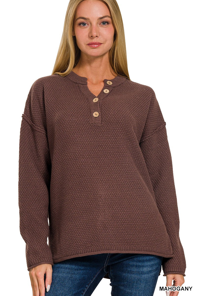 Mahogany Henley Sweater